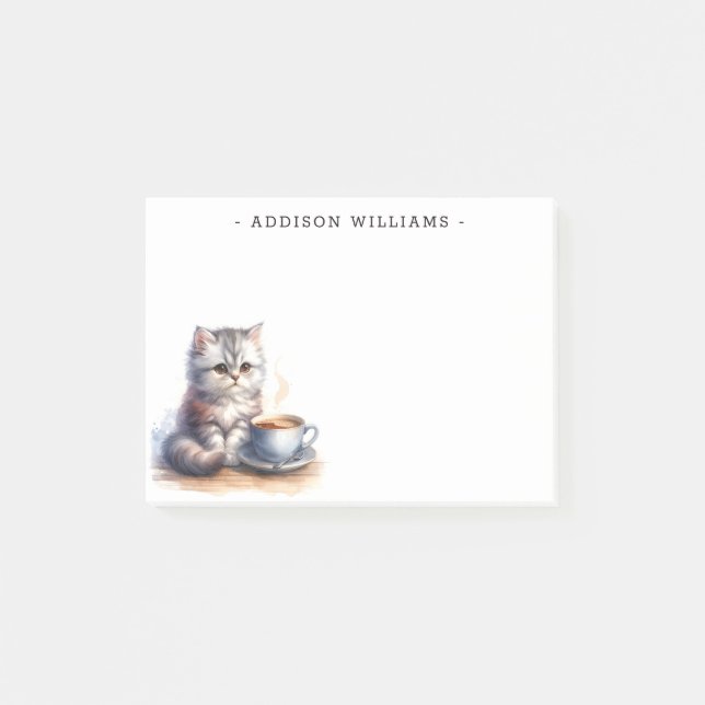 Personalized Kitten and Coffee Post-it Notes (Front)