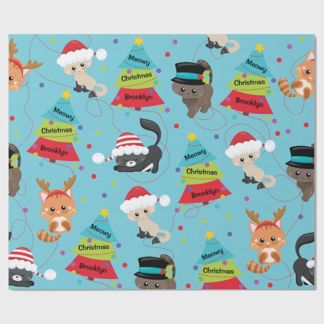 Personalized Kitten Christmas Wrapping Paper (Flat)