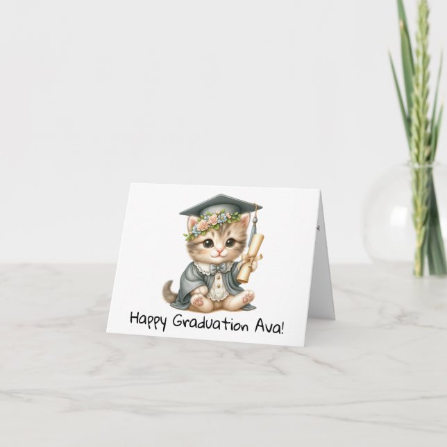 Personalized Kitten Kindergarten Graduation  Card (Front)
