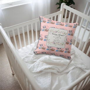 Personalized Kitten & Wildflowers Birth Keepsake Throw Pillow
