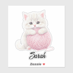 Personalized   Kitten Yarn Play Time Sticker