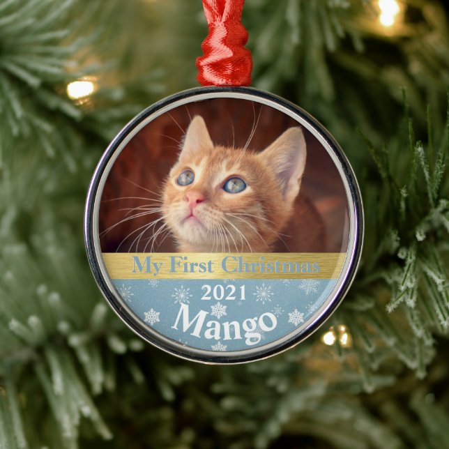 Personalized Kitten's First Christmas Photo Metal  Metal Ornament (Tree)