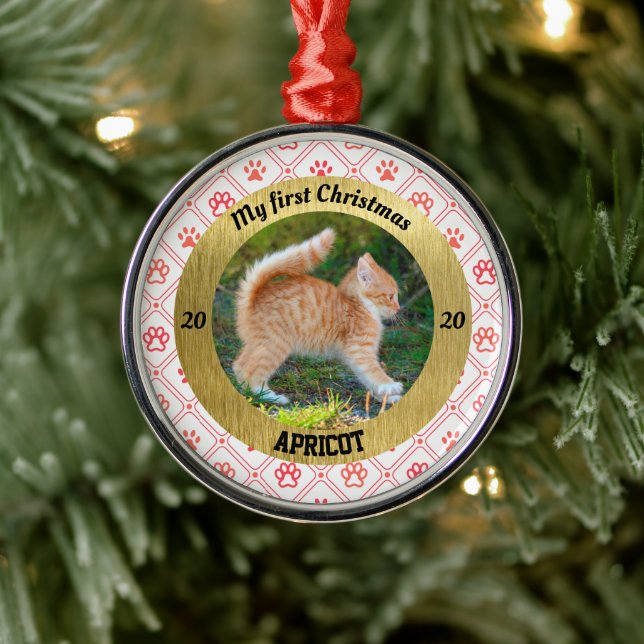 Personalized Kitten's First Christmas Photo Metal Ornament (Tree)
