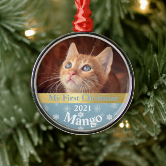 Personalized Kitten's First Christmas Photo Metal  Ornament