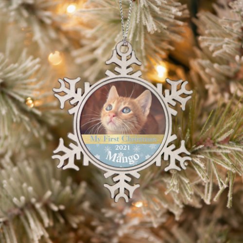 Personalized Kittens First Christmas Photo Snowflake Pewter Christmas Ornament