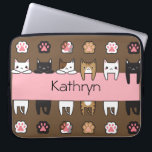 Personalized Kitty Cats Laptop Sleeve<br><div class="desc">A super cute laptop case with cute kitty cats & paw prints.  Add name for personalization.</div>