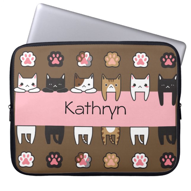 Personalized Kitty Cats Laptop Sleeve (Front)