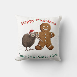 Personalized Kiwi Bird & Gingerbread Man Christmas Throw Pillow