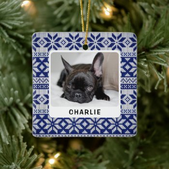 Personalized Knit Pattern Dog Holiday Photo   Ceramic Ornament by celebrateitornaments at Zazzle