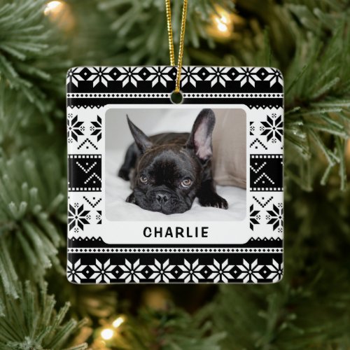 Personalized Knit Pattern Dog Holiday Photo Pet    Ceramic Ornament