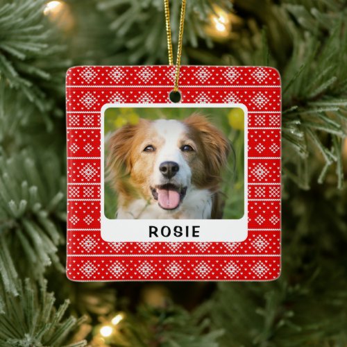 Personalized Knit Pattern Dog Holiday Photo Pet  Ceramic Ornament