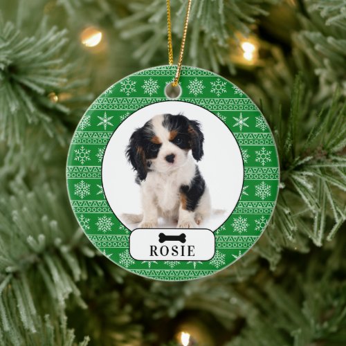 Personalized Knit Pattern Dog Holiday Photo Pet  Ceramic Ornament