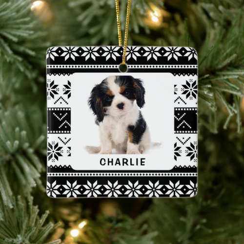 Personalized Knit Pattern Dog Holiday Photo Pet    Ceramic Ornament