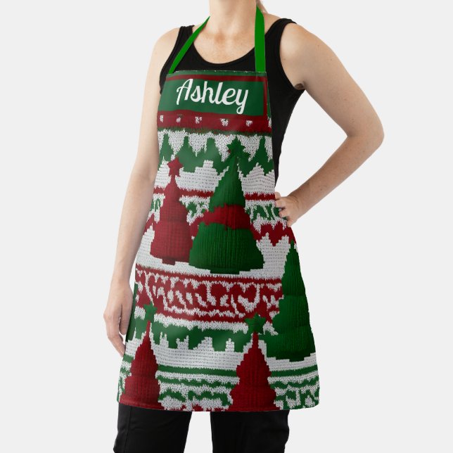 Personalized knitted Christmas tree pattern Apron (Insitu)