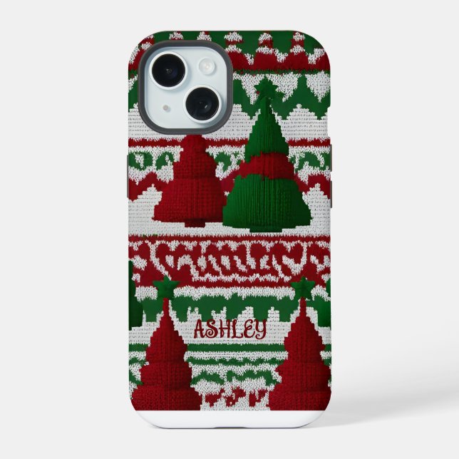 Personalized knitted Christmas tree pattern Iphone Case (Back)