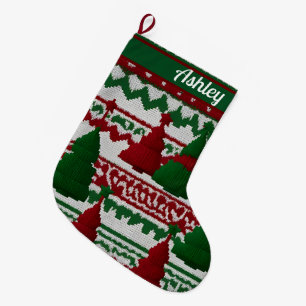 Personalized knitted Christmas tree pattern Large Christmas Stocking