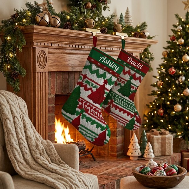 Personalized knitted Christmas tree pattern Large Christmas Stocking (Creator Uploaded)