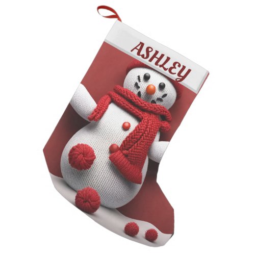 Personalized knitted snowman small christmas stocking