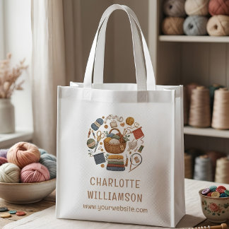 Personalized Knitting and Crochet Business Grocery Bag