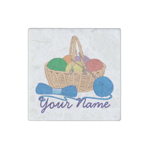 Personalized Knitting Colorful Yarn Basket Stone Magnet