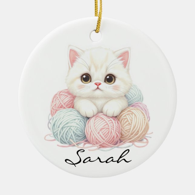 Personalized Knitting Kitten Ornament (Front)