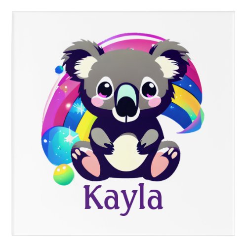 Personalized Koala Bear and Rainbow Acrylic Print