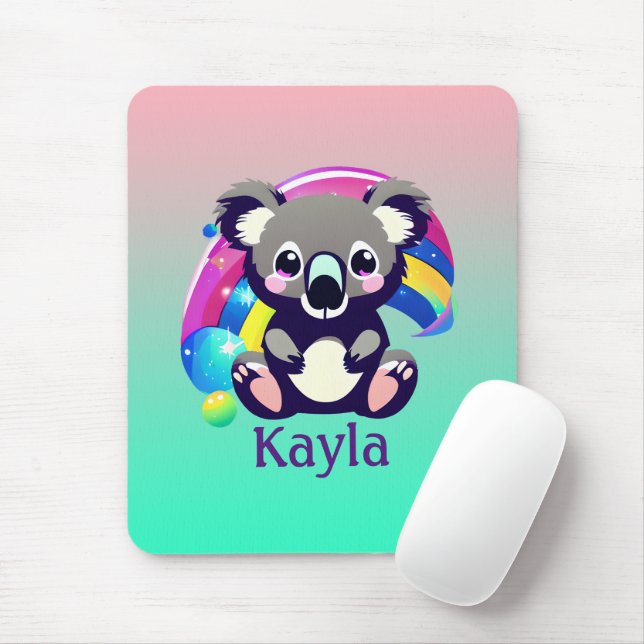 Personalized Koala Bear and Rainbow Mouse Pad (With Mouse)