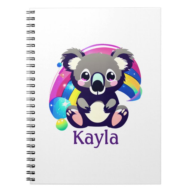 Personalized Koala Bear and Rainbow Notebook (Front)