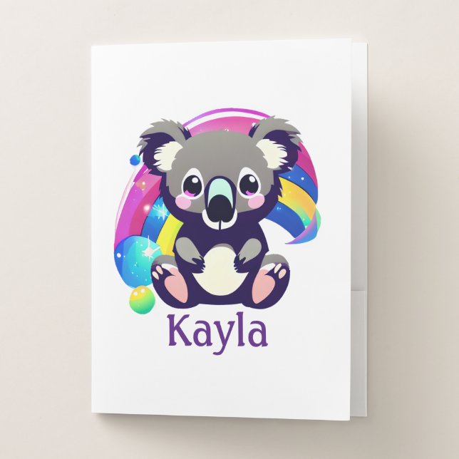 Personalized Koala Bear and Rainbow Pocket Folder (Front)