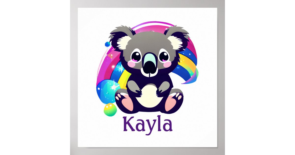 Personalized Koala Bear and Rainbow Poster | Zazzle