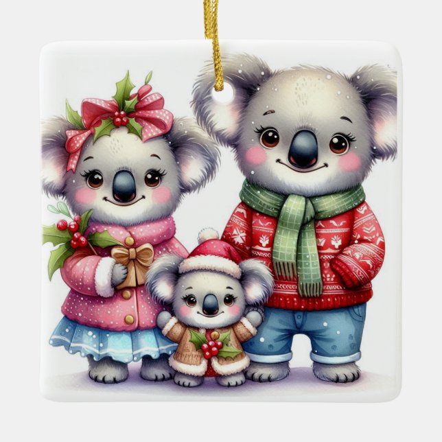 Personalized Koala Bear Family Christmas  Ceramic Ornament (Front)