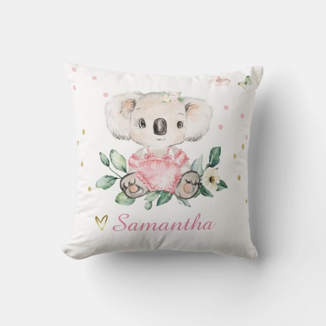 Personalized  Koala Floral  Throw Pillow (Front)