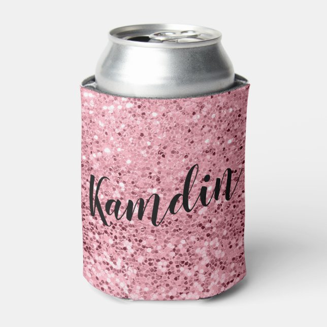 Personalized Koozie Can Holder Rose Gold Glitter (Can Front)