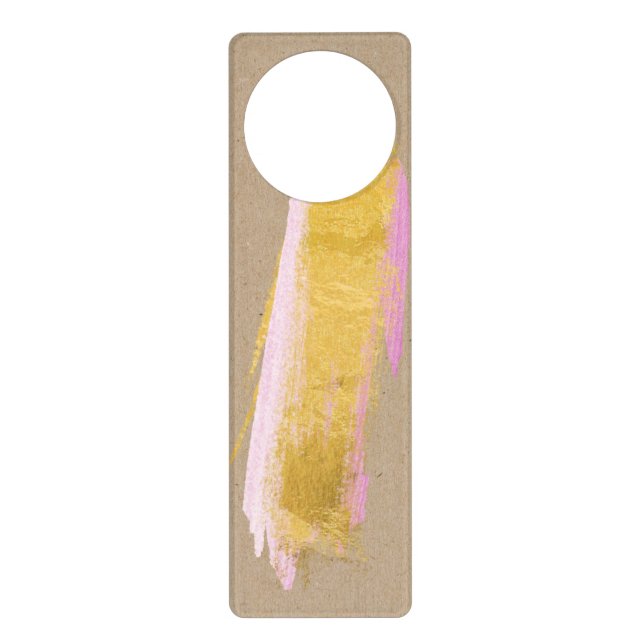 Personalized Kraft Gold Pink Brush Door Hanger (Front)
