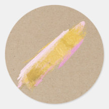 Personalized Kraft Gold Pink Brush Stickers/Labels