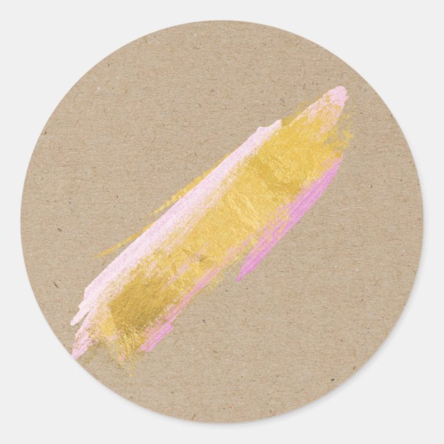 Personalized Kraft Gold Pink Brush Stickers/Labels Classic Round Sticker (Front)
