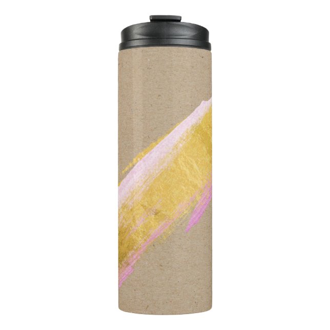 Personalized Kraft Gold Pink Brush Tumbler (Front)