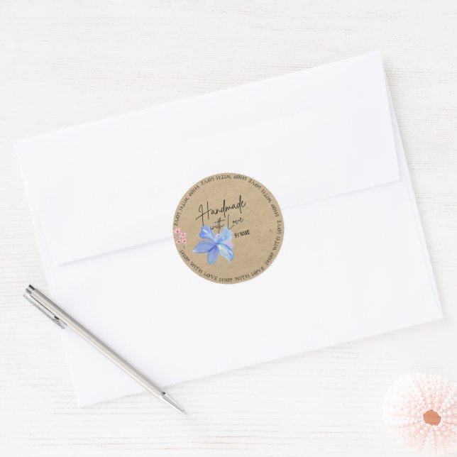 Personalized Kraft Handmade With Love  Classic Round Sticker (Envelope)