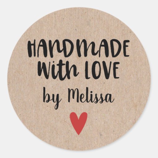 Personalized Kraft Handmade With Love Classic Round Sticker Zazzle