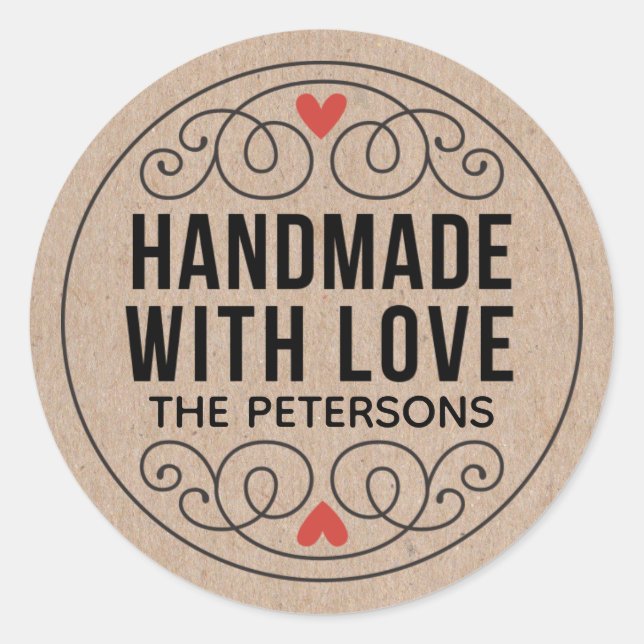 Personalized Kraft Handmade With Love Classic Round Sticker (Front)