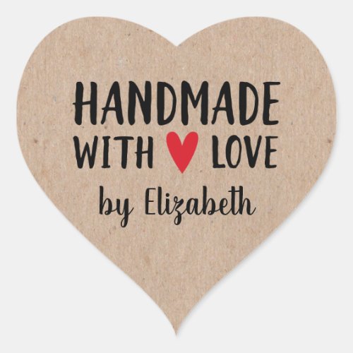 Personalized Kraft Handmade With Love Heart Heart Sticker