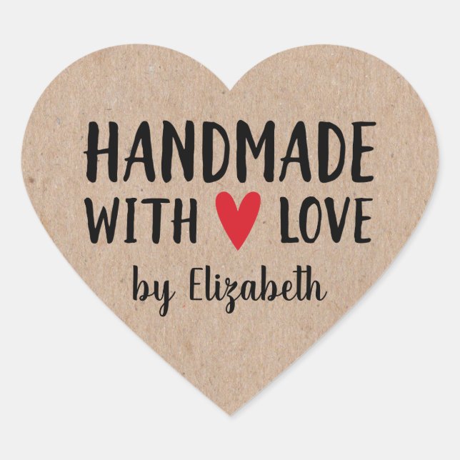 Personalized Kraft Handmade With Love Heart Sticker (Front)