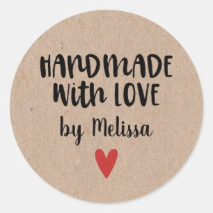 Personalized Kraft Handmade With Love Square Stick Classic Round Sticker