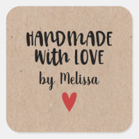 Personalized Kraft Handmade With Love Square Stick Square Sticker