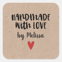 Personalized Kraft Handmade With Love Square Sticker