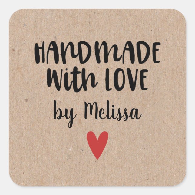 Personalized Kraft Handmade With Love Square Sticker (Front)