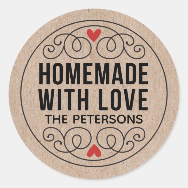 Personalized Kraft Homemade With Love Classic Round Sticker (Front)