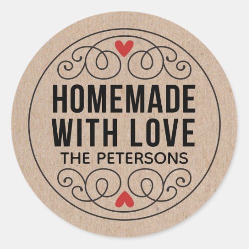 Personalized Kraft Homemade With Love Classic Round Sticker