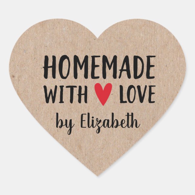 Personalized Kraft Homemade With Love Heart Sticker (Front)