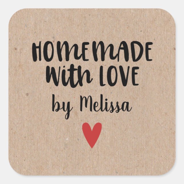 Personalized Kraft Homemade With Love Square Stick Square Sticker (Front)